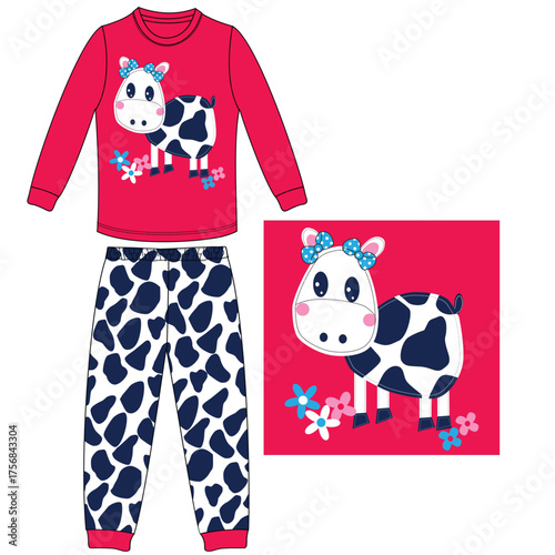 girls long pant long t shirt animals print