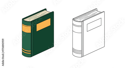 A colored book and its outline illustration shown side by side for comparison.