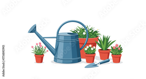 Gardening tools and potted plants for outdoor activities.