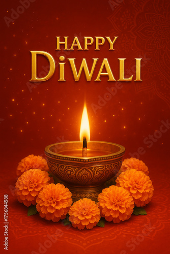 Diwali Festival Lamp with Marigold Flowers – Warm Celebration Background