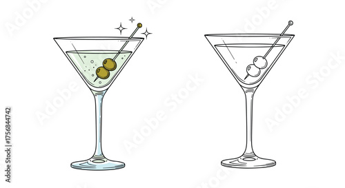 Classic martini with olives and a lime garnish.