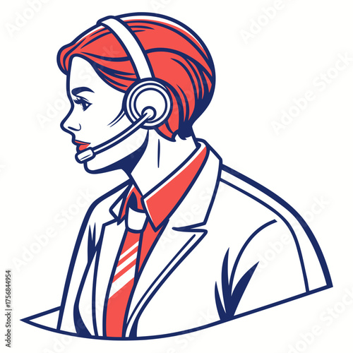 Professional woman in headset profile illustration – AI Generated