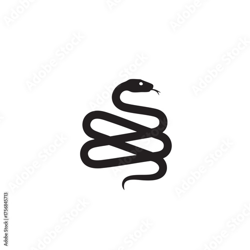 Stylized Black Silhouette of a Coiled Snake with Forked Tongue