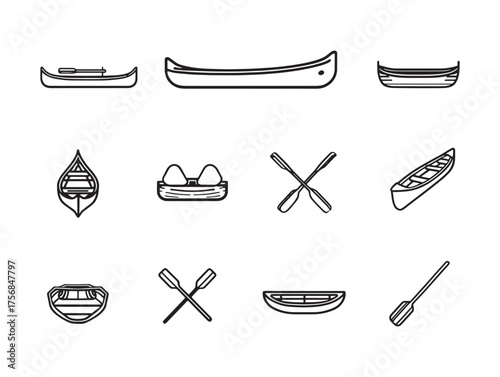 Canoe with Paddle Line Art Peaceful Journey