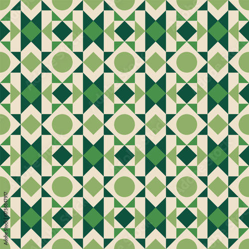 Geometric Shape Creative Green Circle Diamond Seamless Decorative Pattern