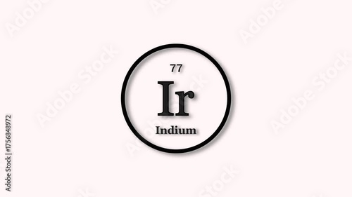 Iridium element icon animation. Atomic number 77, Chemical symbol Ir, on white background 4k video.