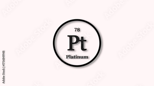 Platinum element icon animation. Atomic number 78, Chemical symbol Pt, on white background 4k video.