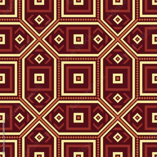 Geometric Seamless Vintage Square Diamond Repeating Pattern on Fabric Background