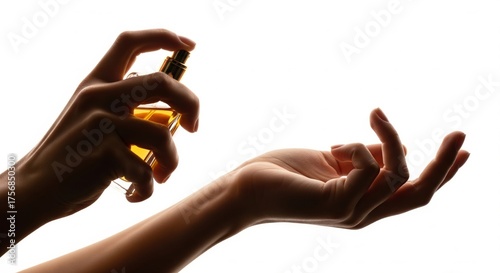 Woman Spraying Perfume on Wrist — Backlit Close-Up