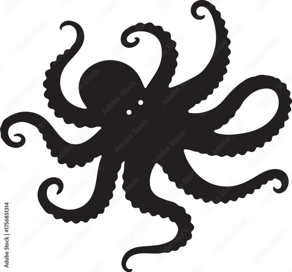 Obraz premium Black silhouette of an octopus with eight swirling tentacles