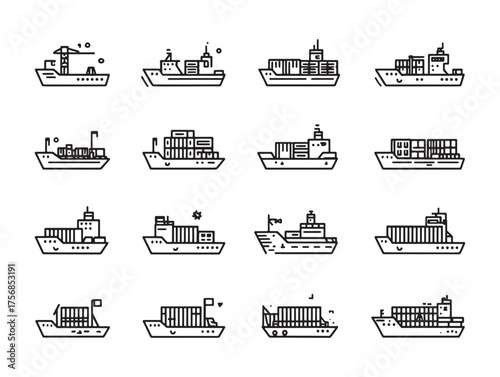 Cargo Ship Container Line Art Sailing Seas