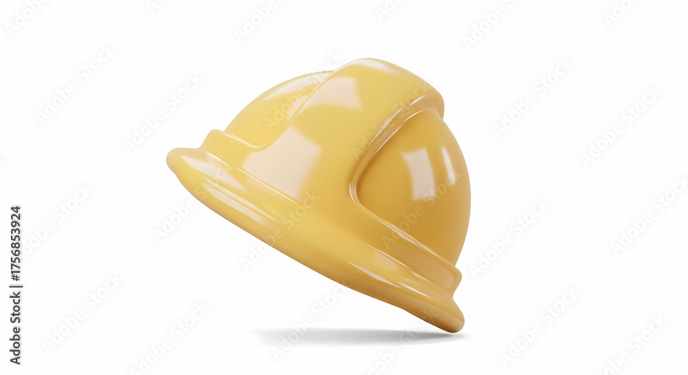 Fototapeta premium A glossy, yellow construction helmet isolated against a clean white background, representing safety and protection on job sites.