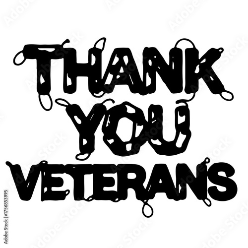 Artistic distressed text graphic conveying deep gratitude and respect for veterans, ideal for patriotic holiday designs and military appreciation events