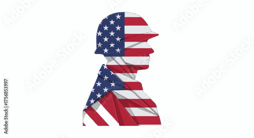 Stylized graphic of an American soldier's profile, filled with the United States flag, embodying patriotism, military service, and national honor