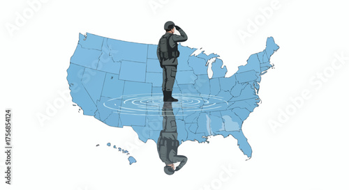 American Soldier Saluting on USA Map, a Powerful Visual Representation of Service, Duty, and National Ripple Effect