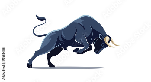 A powerful dark bull charges forward with its horns lowered.