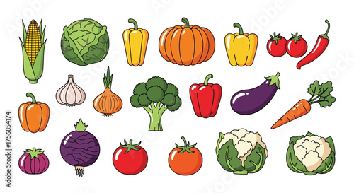 A vibrant assortment of fresh vegetables including corn broccoli carrots and tomatoes.