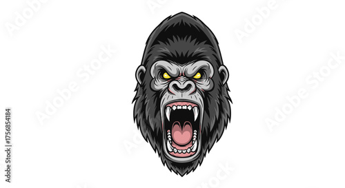 Fierce gorilla with bared teeth roaring angrily in an aggressive display of dominance.