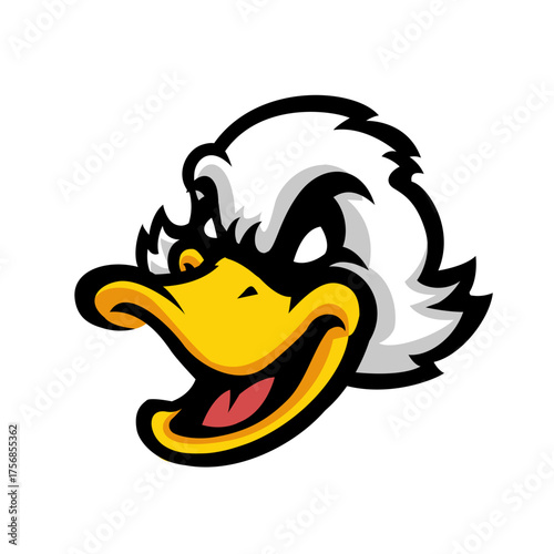 Aggressive Duck Mascot Head with Open Beak and Fierce Eyes - Vector Illustration