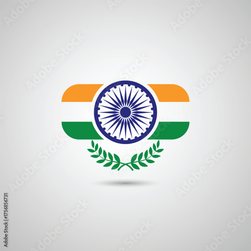 Stylized Indian Flag with Ashoka Chakra and Laurel Wreath