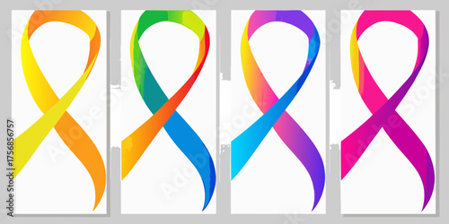 Four abstract colorful ribbons with gradient colors symbolizing awareness and hope