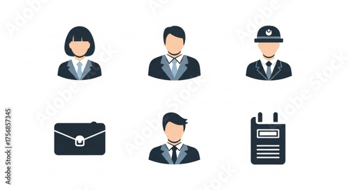 Set of business man and woman icon with briefcase and walkie talkie, vector illustration
