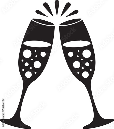 New year celebration toasting champagne flutes silhouette festive sparkles joyful event