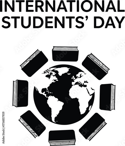 International students day illustration with books and globe symbolizing global education