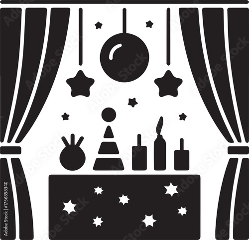 black stage scene with curtains and decorations clip art preview