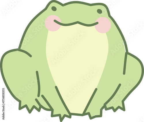 Cute green frog with rosy cheeks and a happy smile, perfect for cartoons, stickers, or kids’ art.