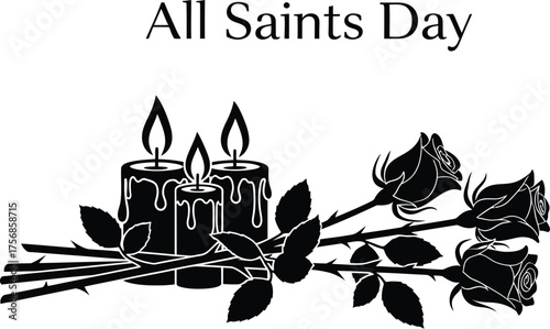 Elegant All Saints' Day illustration with candles and rose