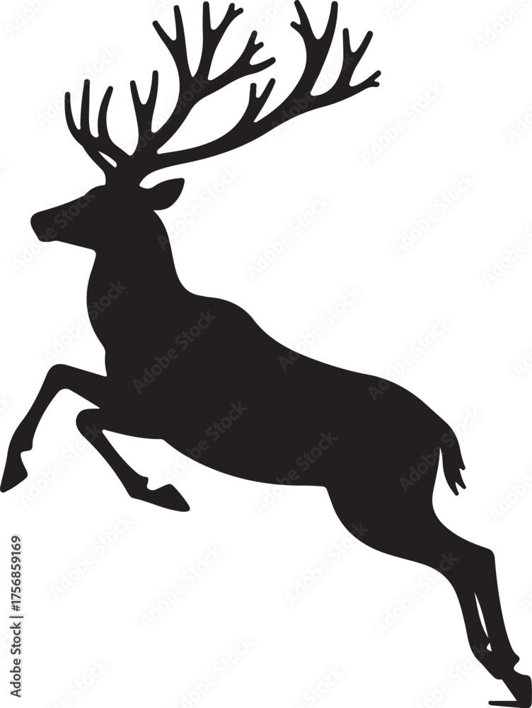 Obraz premium Black silhouette of a leaping stag with large antlers
