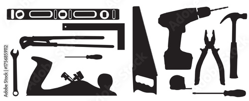 vector set of tools silhouette , repair kit set