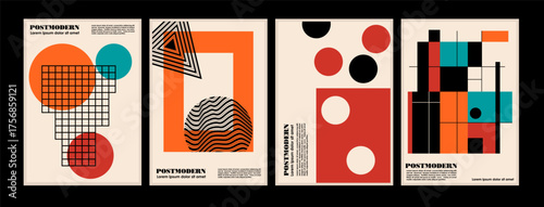 Artworks, posters inspired postmodern of vector abstract dynamic symbols with bold geometric shapes, useful for web background, poster art design, magazine front page, hi-tech print, cover artwork