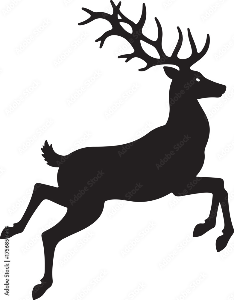 Obraz premium Black silhouette of a leaping stag with large antlers