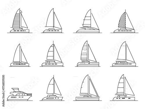 Catamaran Line Art Gliding Through Water