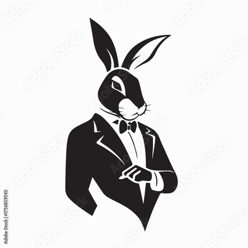 Elegant Rabbit Wearing Suit and Bow Tie Vector Illustration on white background
