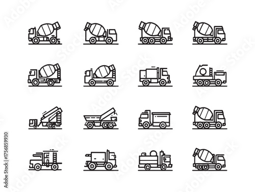 Cement Mixer Truck Line Art Design