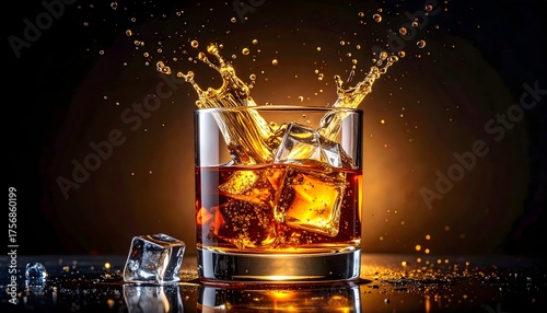 Wallpaper Mural Golden drink splashing in clear crystal glass high resolution photo Torontodigital.ca