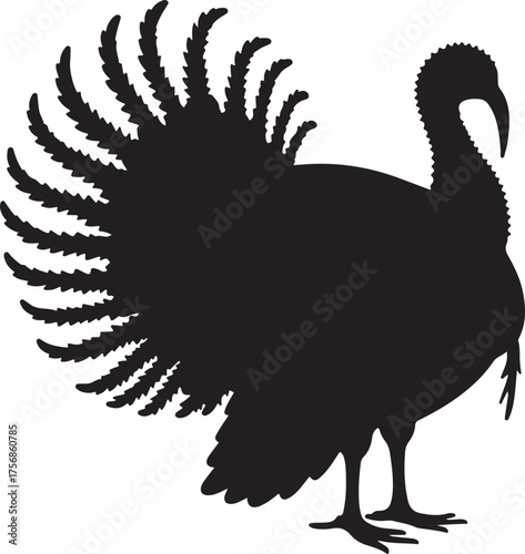 Black silhouette of a turkey with fanned tail feathers