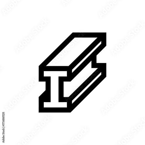 Vector Steel Beam Icon – I-Beam Profile Symbol for Construction, Structure, Engineering, Industry, and Architecture Design