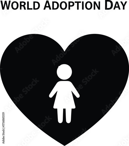 World adoption day illustration with a child inside a heart symbolizing adoption