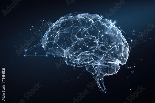 A translucent, interconnected network represents the human brain against a dark blue backdrop