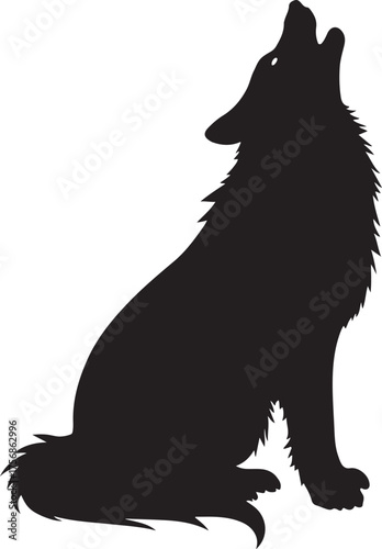 Black silhouette of a wolf howling at the sky animal