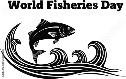 World fisheries day illustration with fish jumping over waves