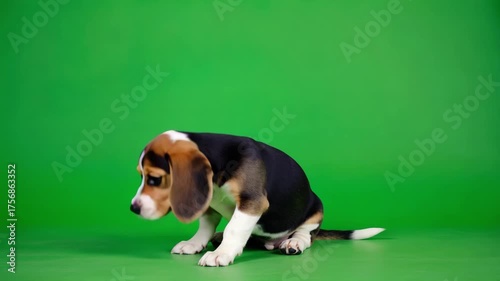 Beagle Welpe auf grünem Chroma Key Hintergrund – isoliertes Haustiervideo für Compositing