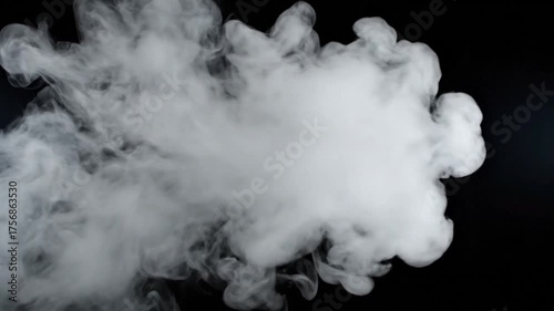 Abstract white smoke billowing against a stark black background with copy space