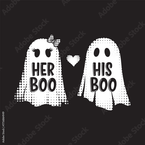 Cute her boo and his boo halloween ghost couple matching outfits design