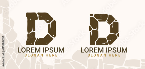 Stone Rock Letter D Alphabet Monogram Logo Set

