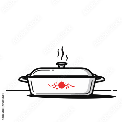 Elegant casserole dish steaming on minimalist table, culinary delight